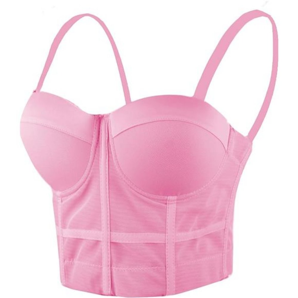 Women's Mesh Bustier Crop Top Push Up Corset Tops Bra Black